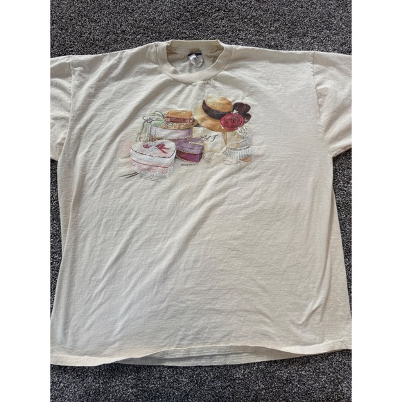Jerzees Tops - Vintage 1995 Jerzees Hat Boxes Graphic T-Shirt Cream XL Cottagecore 90s Impulse